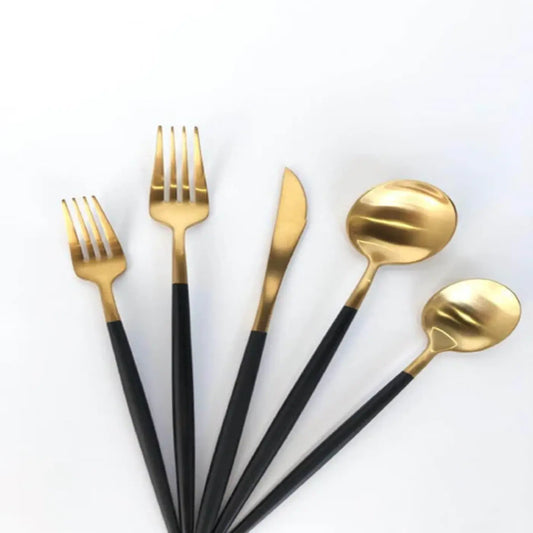 Atoosa Black and Golden Cutlery Set