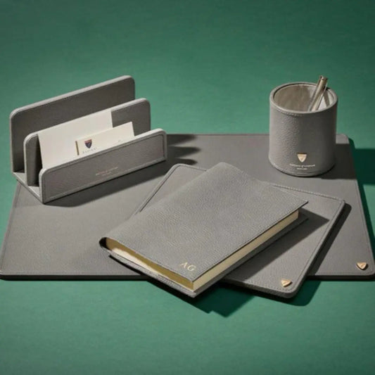 Aura Grey Leather Office Desk Set