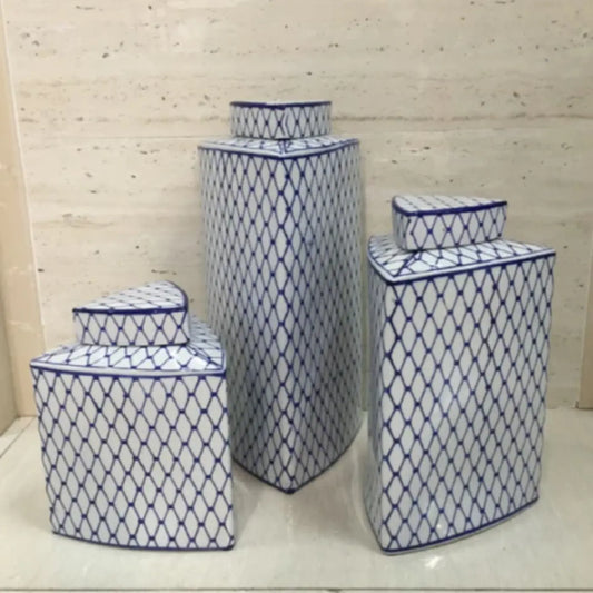 Beautiful Blue And White Vases Set of 3