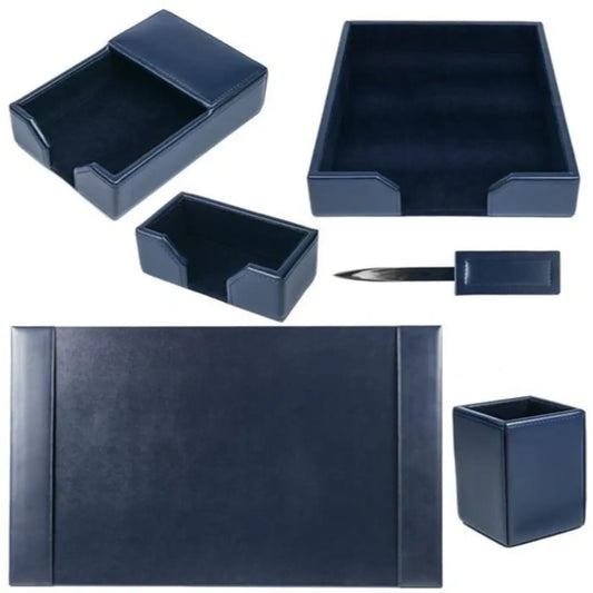 Blue Stylish Leather Office Desk Set