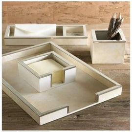 Charm White Leather Office Square Tray