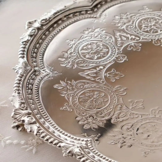 Engagement Classic Carving Round Silver Tray