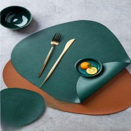 Green and Brown Leather Triangle Table Mat