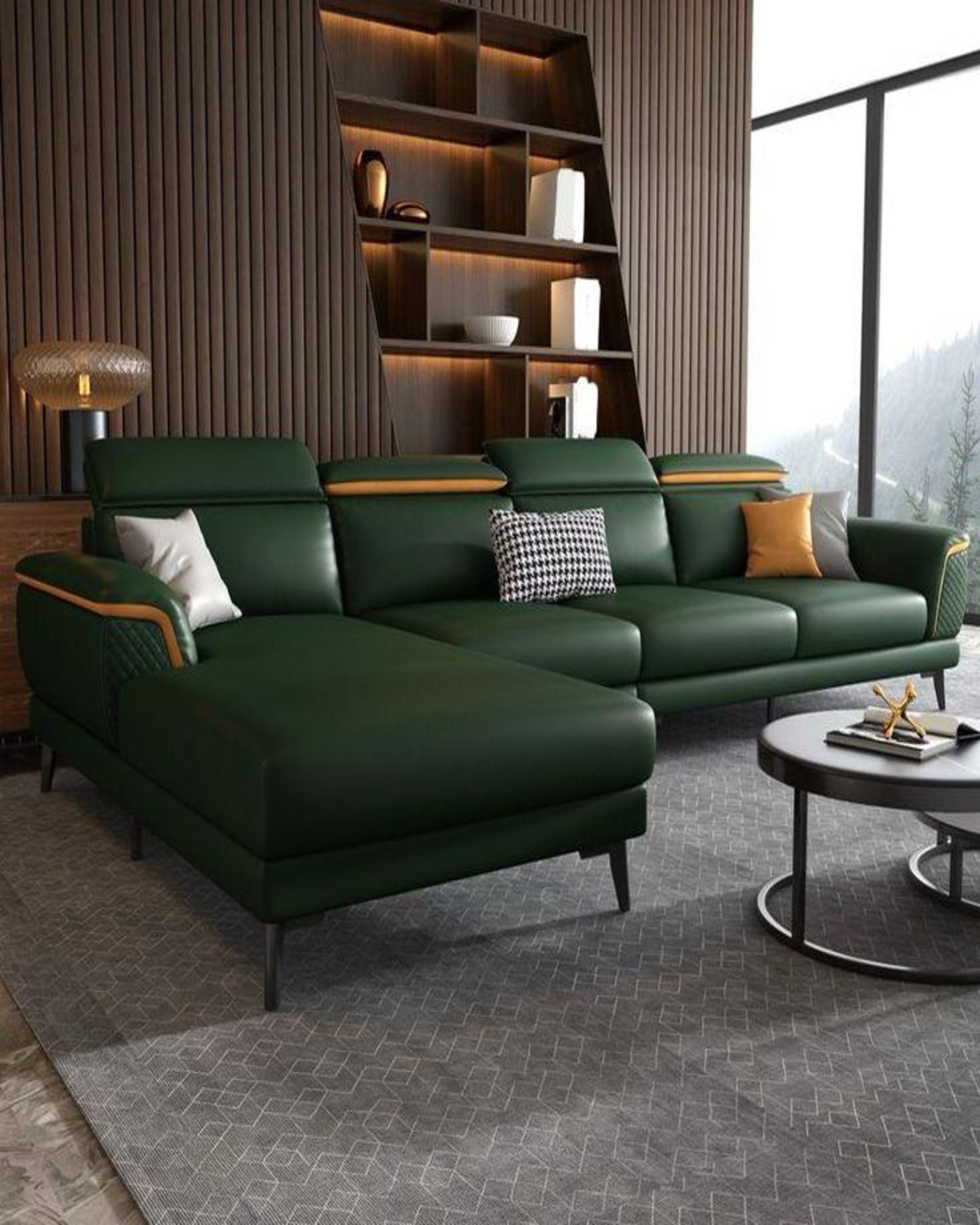 Green Stylish L Shaped Seater Sofa