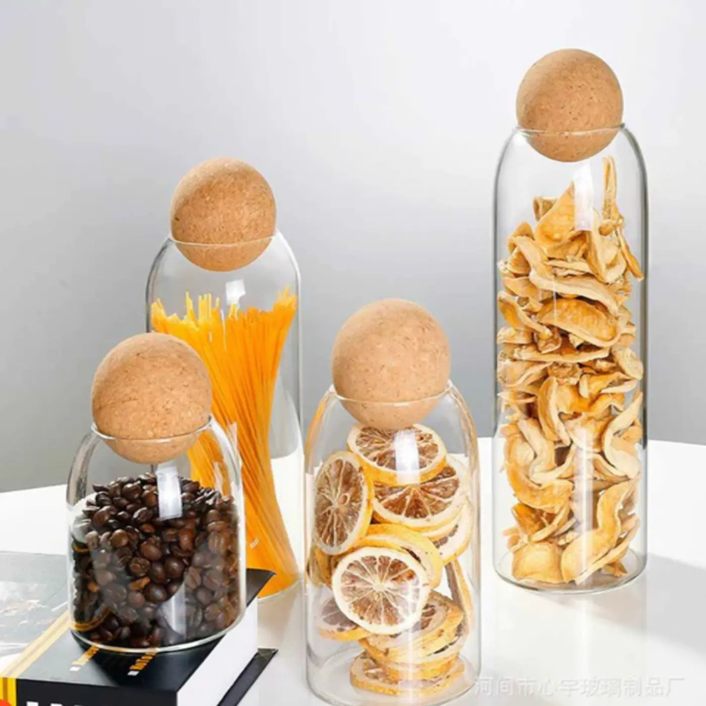 Modern Design Glass Storage Containers Set Of 4 With Wooden Lid