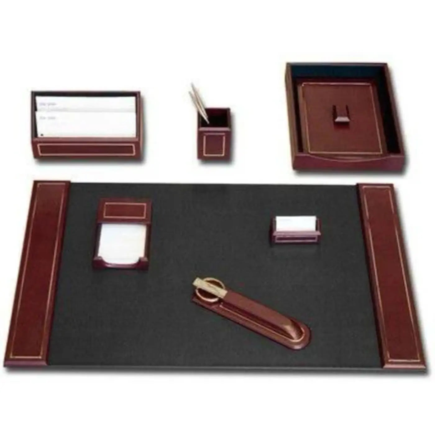 Pursuits Stylish Brown Leather Office Desk Set