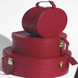 Red Leather Round Luggage Set