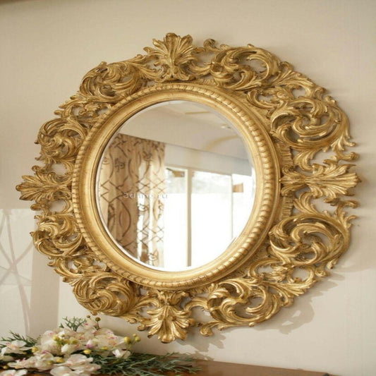 Rustic Farmhouse Gold Round Mirror