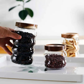 Solid Glass Storage Jars With Wooden Lid