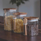 Square Shape Glass Container Set Of 3 With Wooden Spoon