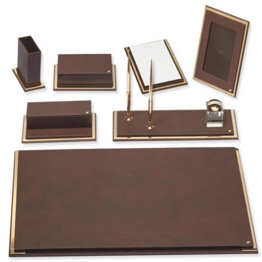 Tannery Stylish Brown Leather Office Desk Set