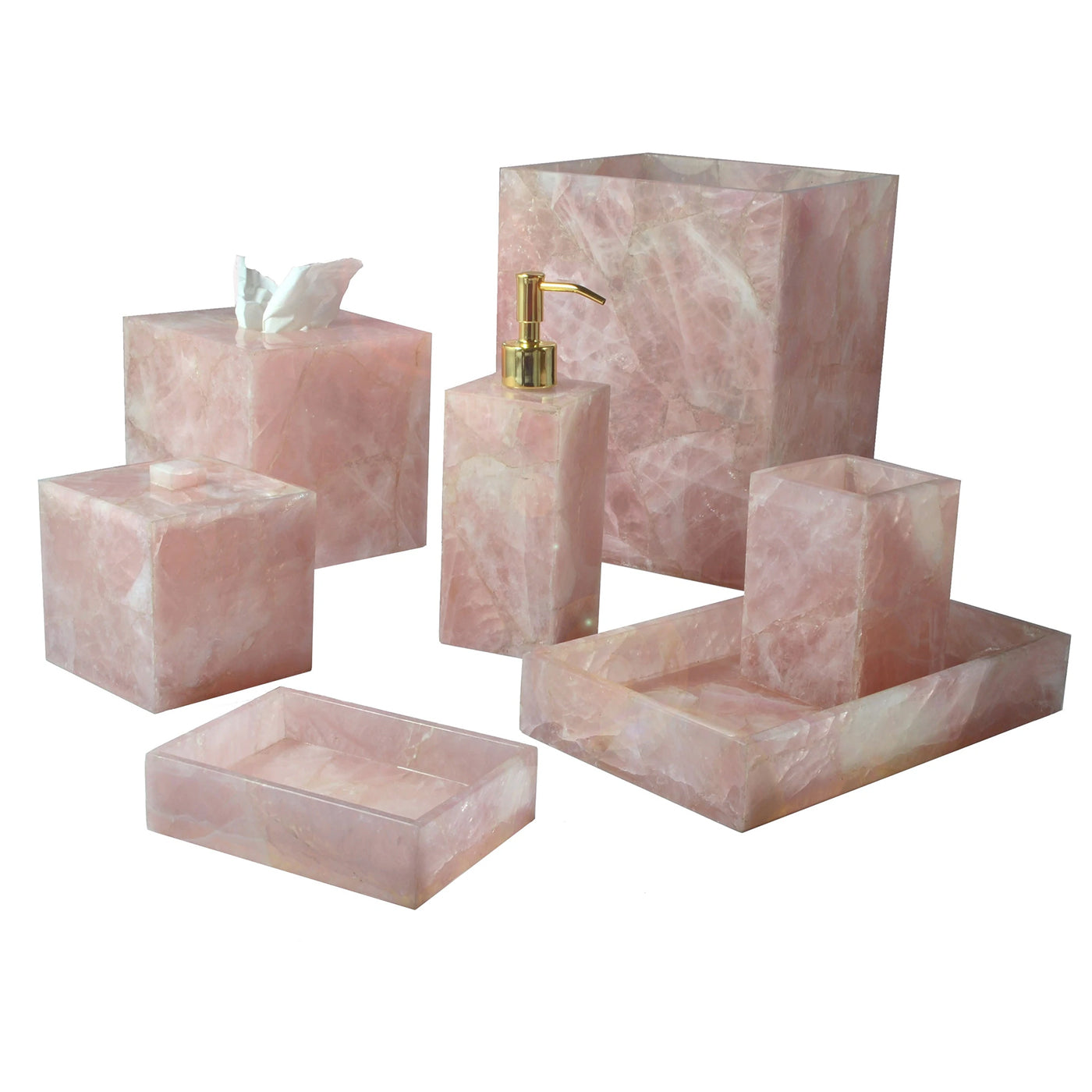 Rose Quartz Agate Handmade Bathroom Decor Set Luxury Bath Set home Decor