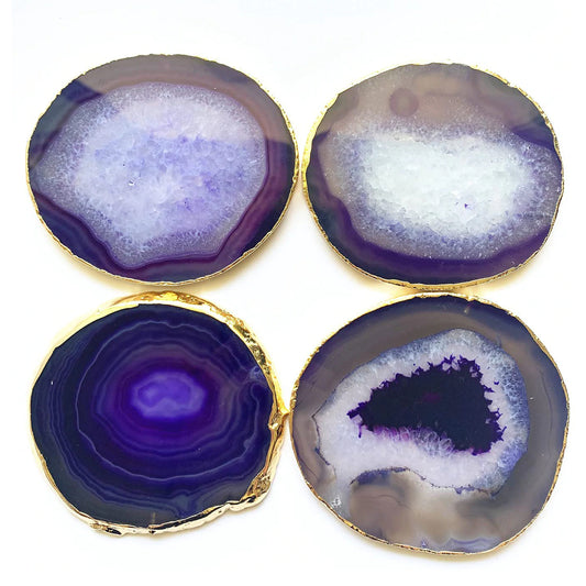 Miriam Blue Agate Coasters With Gold Toned Edge Bulk Set Natural Crystal Gifts Décor