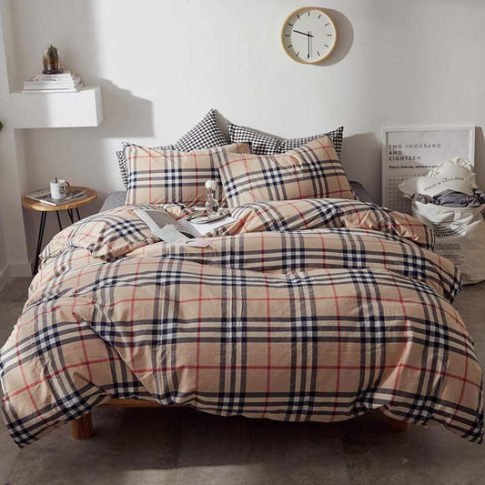 Enemy brown check printed Bed Sheets