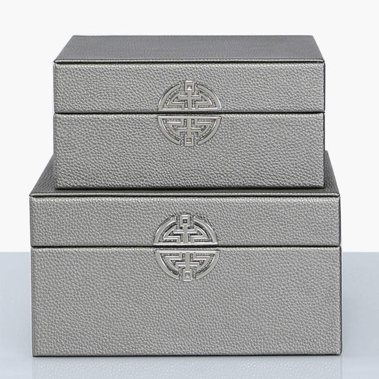 kavain Gray Leather Boxes Set of 3