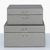 Kavain Grey Leather Boxes Set of 3