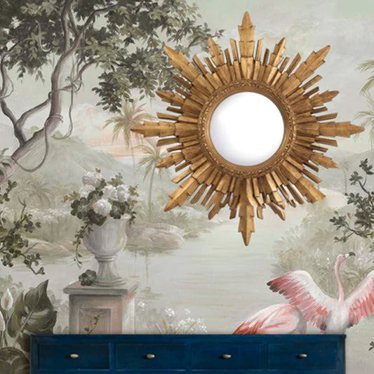 Charlie Sun Brushed Round Golden Finished Mirrors