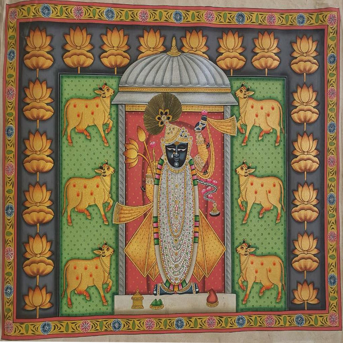 Adhere handmade pichwai painting of lord Shrinathji ji Traditional artwork on cotton