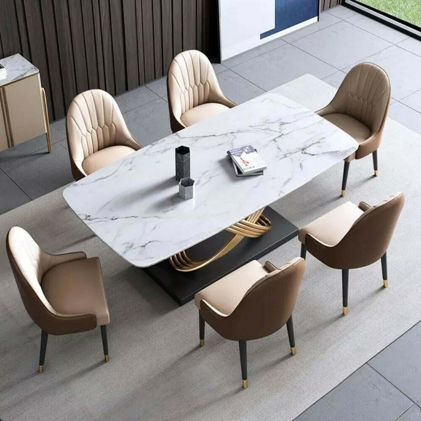 Henry Luxury Italian Marble Gold Base Dining Table