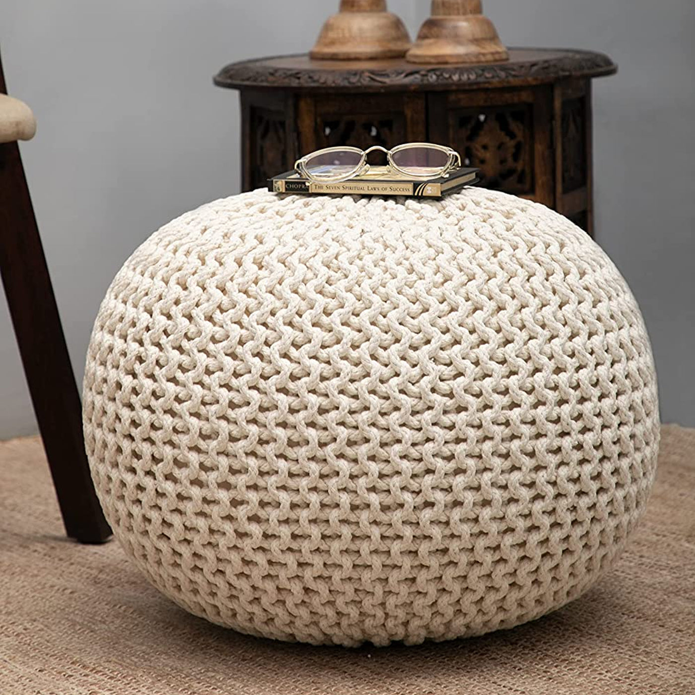 Everett Natural Round Cotton Knitted Dining Benches