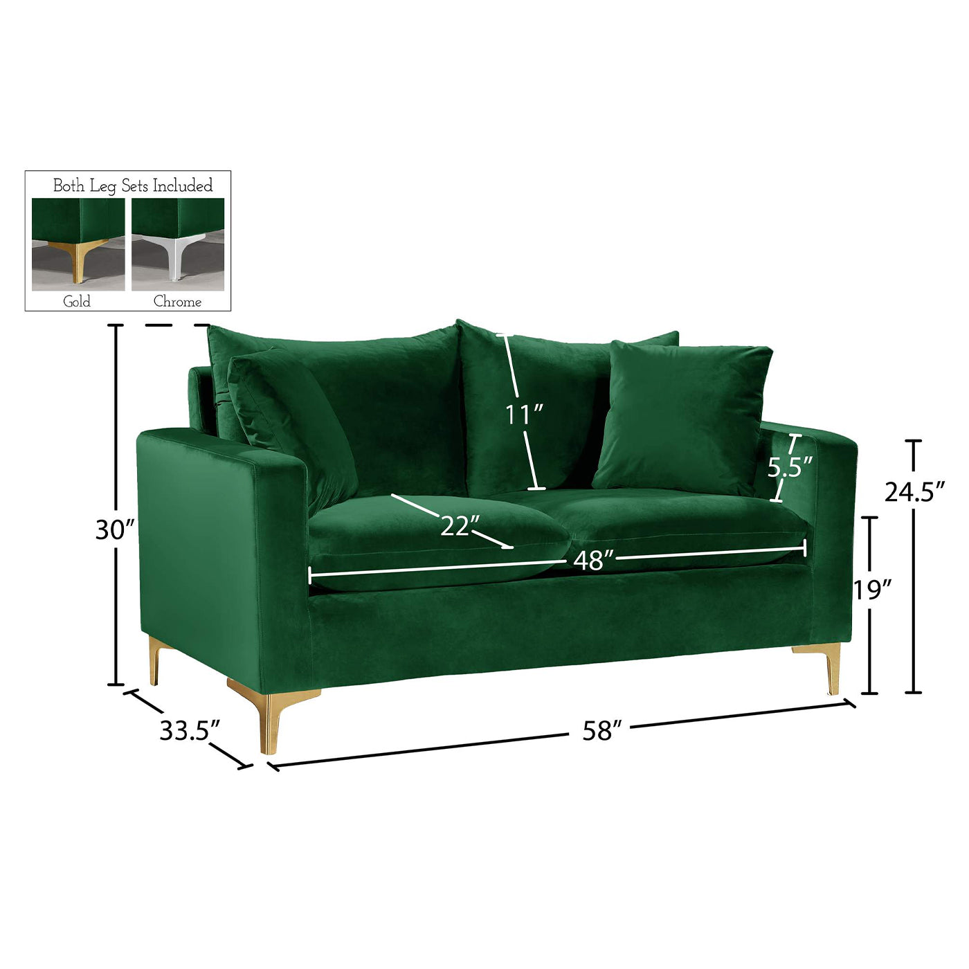 Doro Modern Green Luxury 2 Seater Sofas