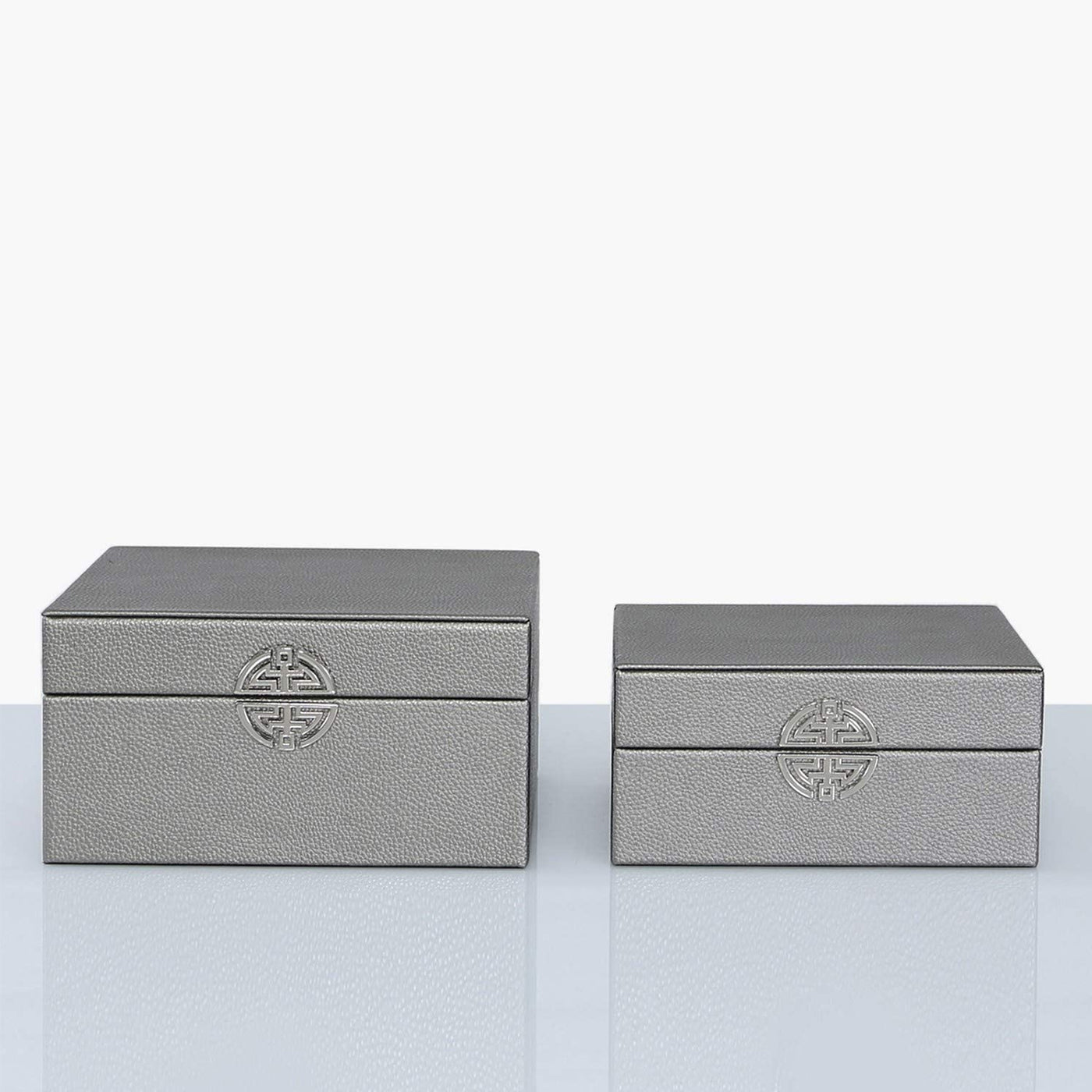 Kavain Grey Leather Boxes Set of 3