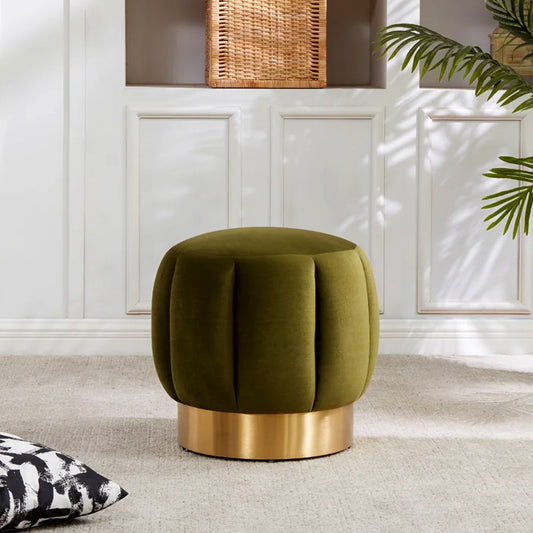 Daksh Quilted Green Gold Metal Ottomans Pouffes