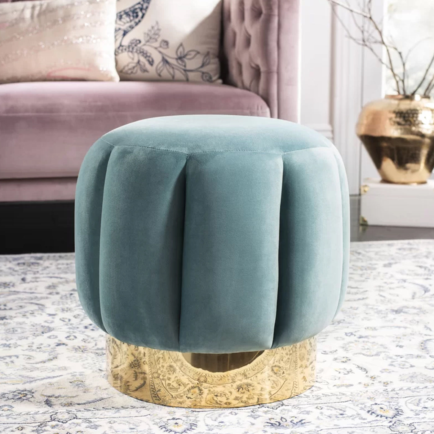 Sawyer-l Blue Golden Metal  Ottomans Pouffes