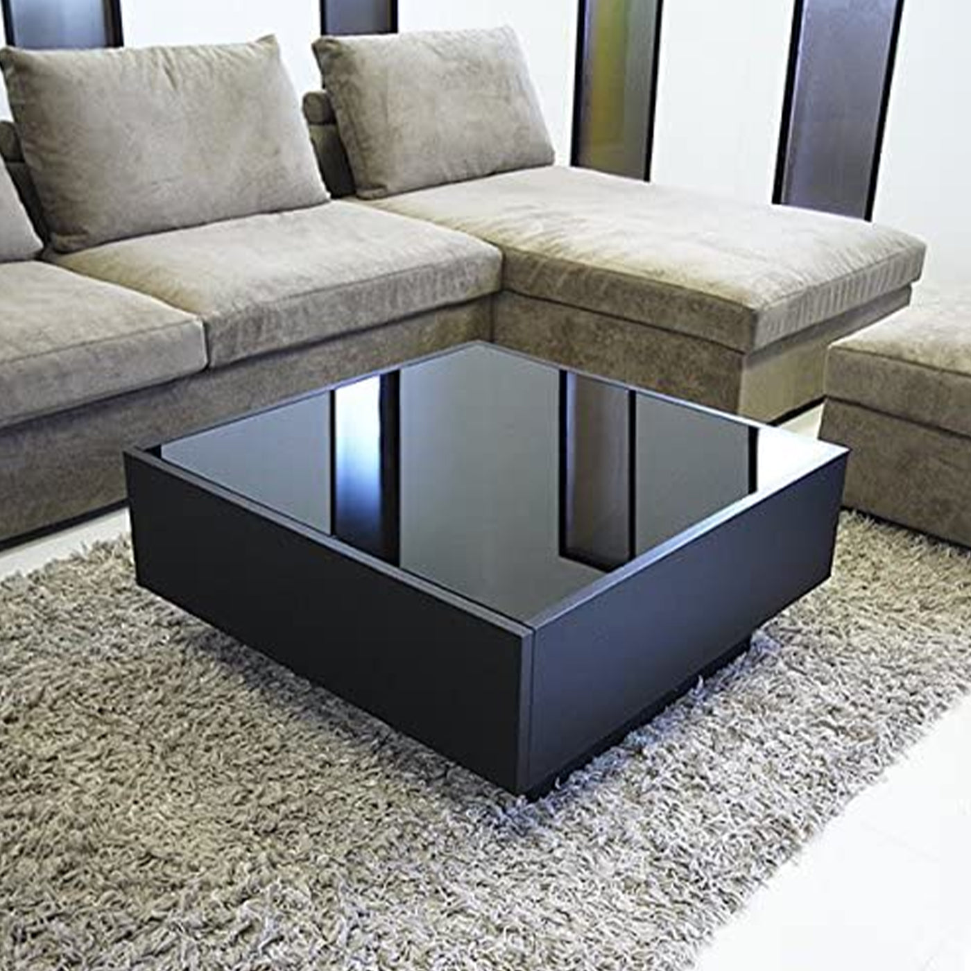 Runny Black Square Coffee Tables with Glass Top