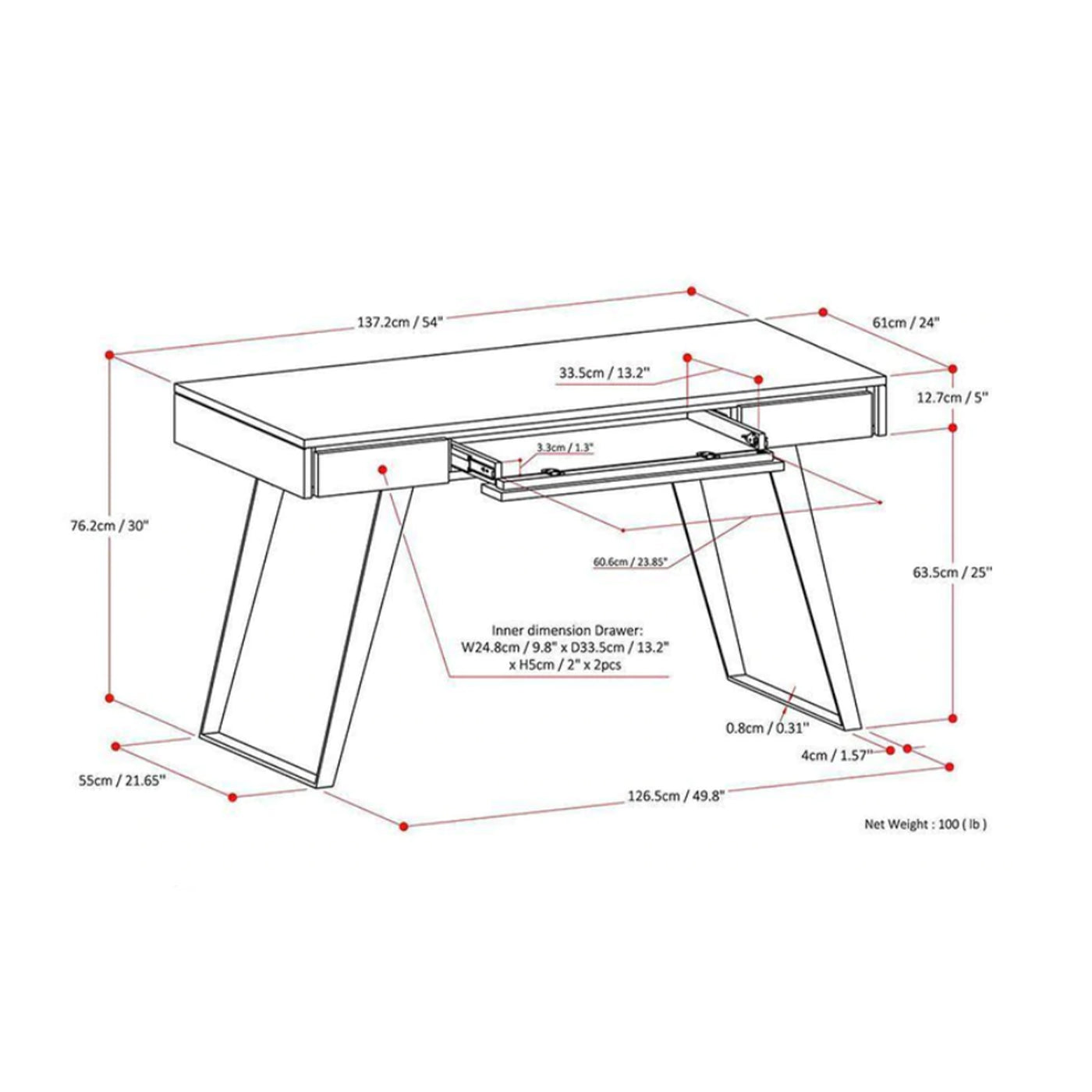 Leon Wooden Laminate Work From Home Desks With Metal Lags