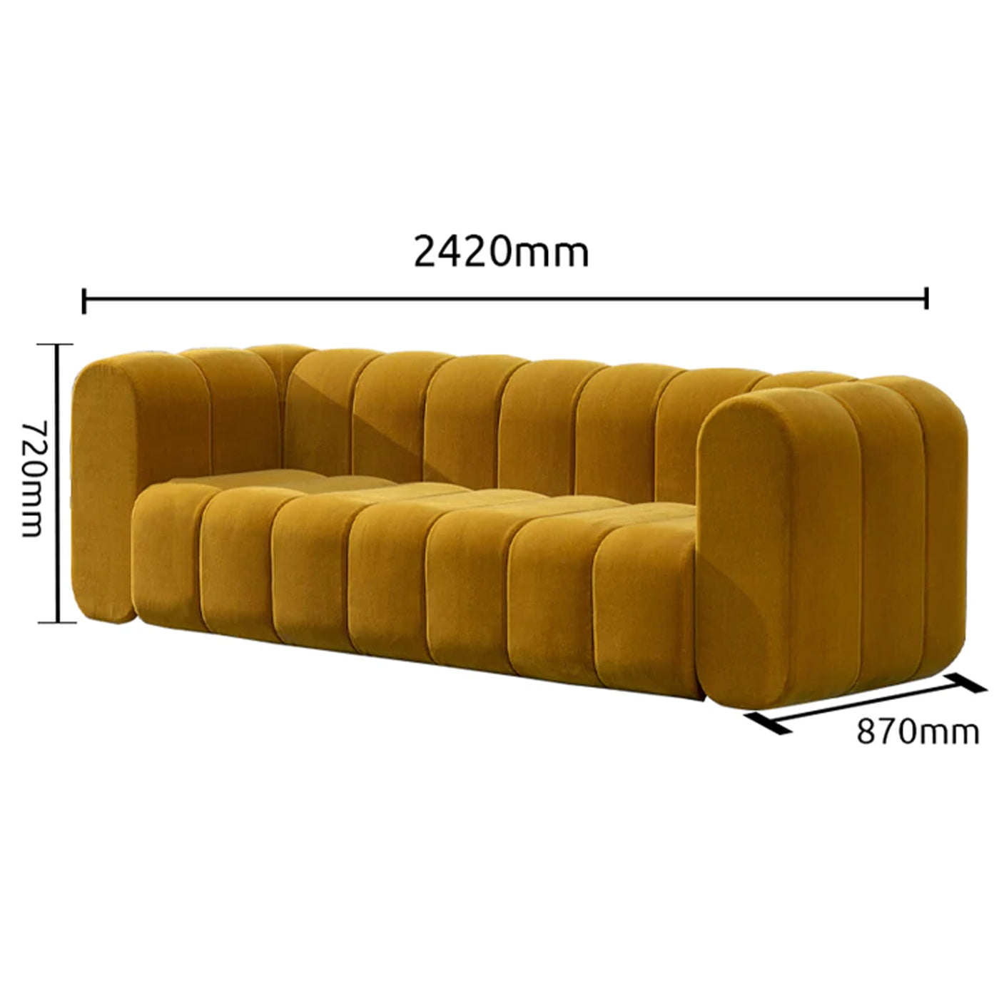 Parker Mustard  Yellow Modern  Velvet Three Seater Sofas