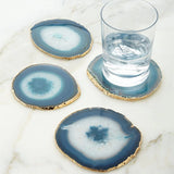 Miriam Blue Agate Coasters With Gold Toned Edge Bulk Set Natural Crystal Gifts Décor