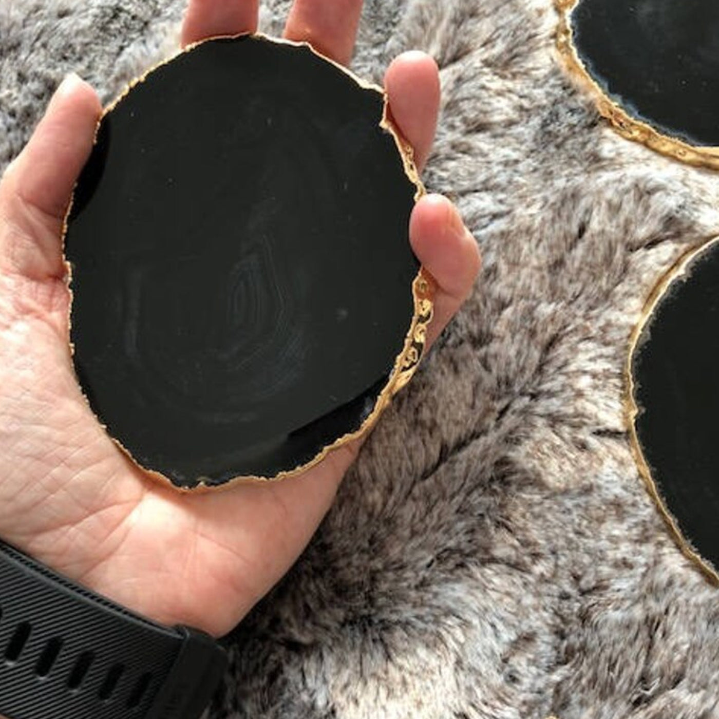 Malia Black & Gold Geode Shaped Resin Coasters for Home Bar- Set of 4